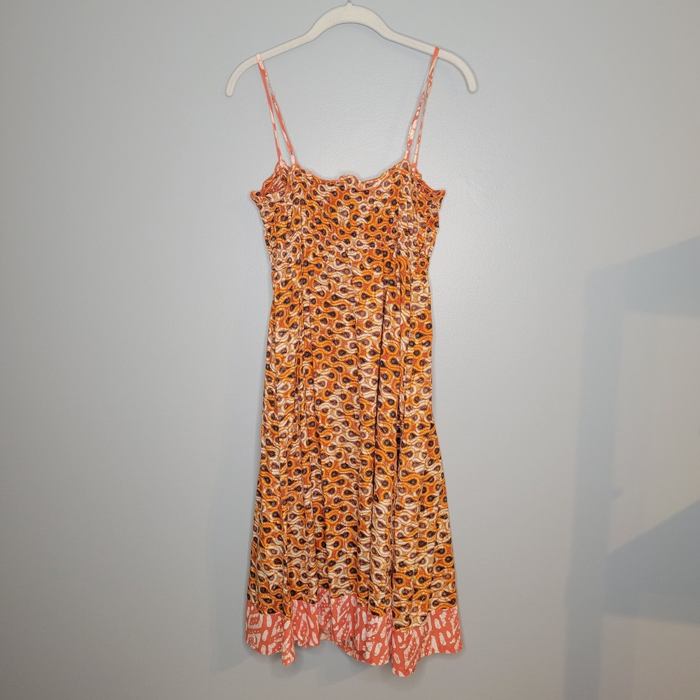 Old Navy Paisley Smocked Boho Cotton Sundress Womens Size M Orange Strappy Batik - Picture 2 of 8